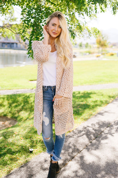 Coffee Shop Two-Tone Cardigan In Light Peach