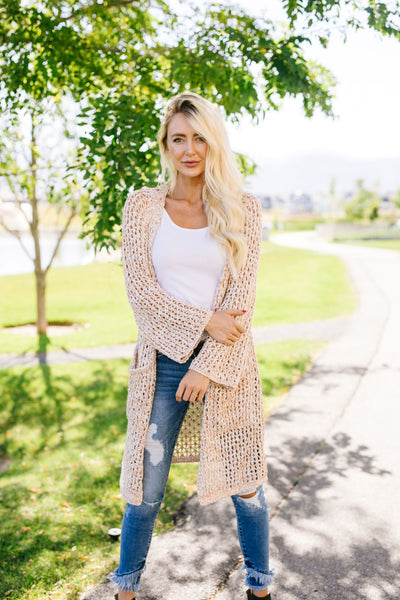 Coffee Shop Two-Tone Cardigan In Light Peach