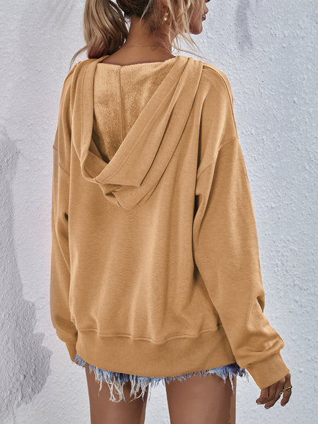 Dropped Shoulder Slit Hoodie - 9 color options