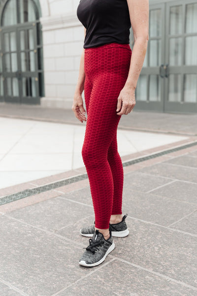 DOORBUSTER Let's Go Textured Leggings in Burgundy