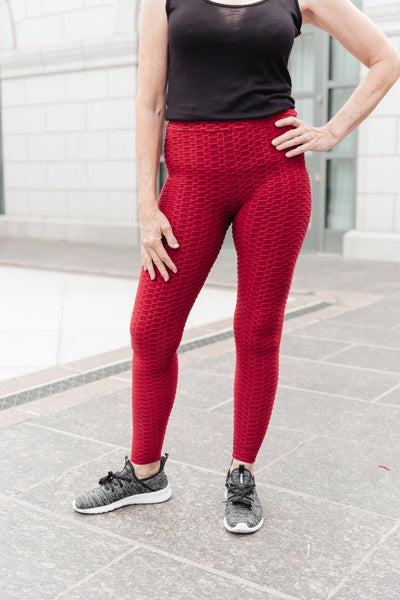 DOORBUSTER Let's Go Textured Leggings in Burgundy