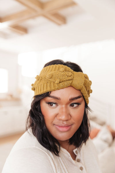 Pom Knit Head Wrap in Mustard