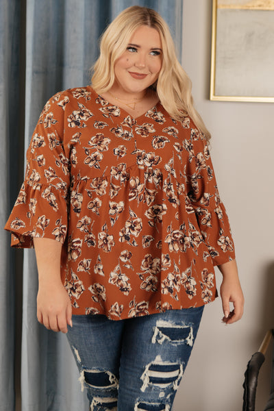 Floral Collage Top in Cognac