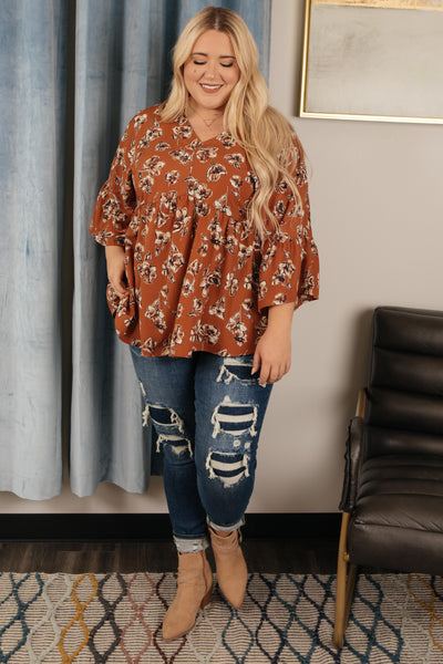 Floral Collage Top in Cognac