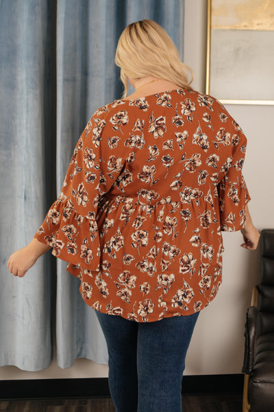 Floral Collage Top in Cognac