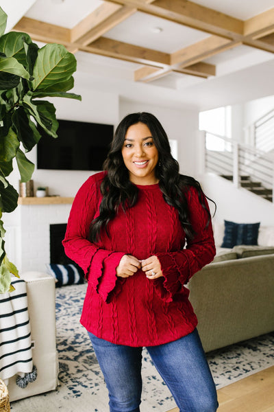 Caitlyn Cable Knit Top In Cranberry