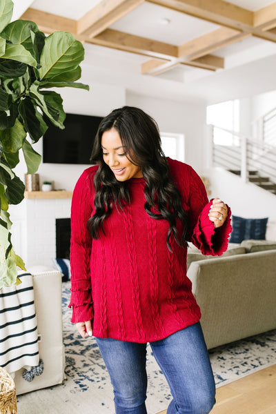 Caitlyn Cable Knit Top In Cranberry