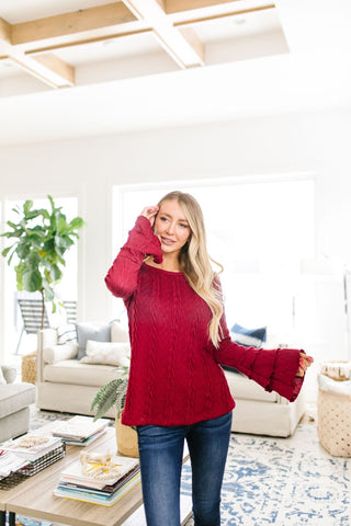 Caitlyn Cable Knit Top In Cranberry