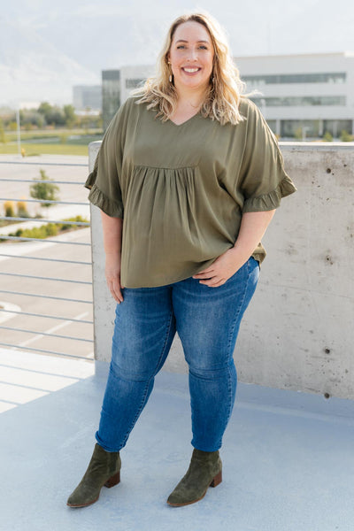 Florence V Neck Statement Top in Olive