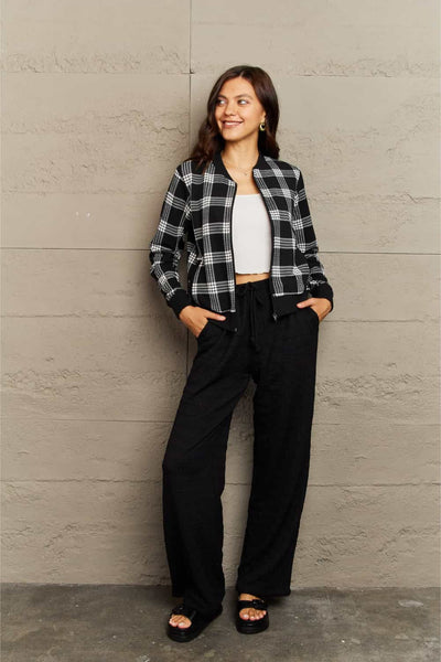 Ninexis Plaid Round Neck Long Sleeve Jacket - 4 color options!