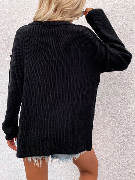 Buttoned Exposed Seam High-Low Sweater - 6 colors available!
