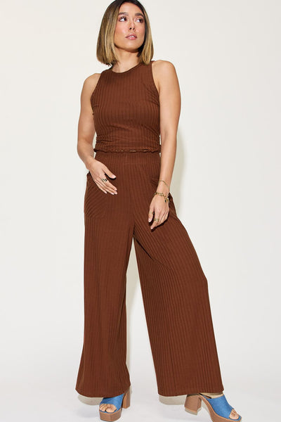 Basic Bae Full Size Ribbed Tank and Wide Leg Pants Set - 4 color options