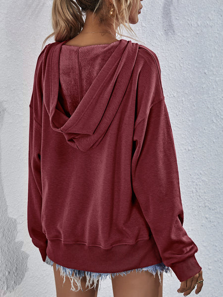 Dropped Shoulder Slit Hoodie - 9 color options