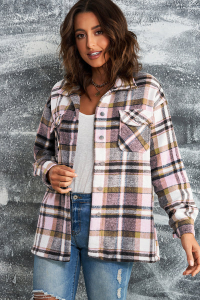 Plaid Button Front Shacket with Breast Pockets - 4 colors available