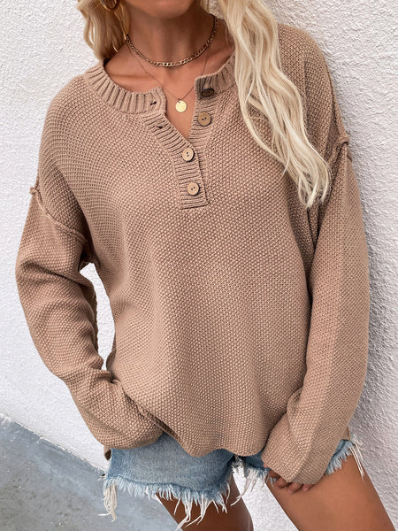 Buttoned Exposed Seam High-Low Sweater - 6 colors available!