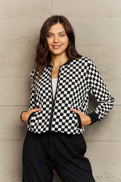 Ninexis Plaid Round Neck Long Sleeve Jacket - 4 color options!