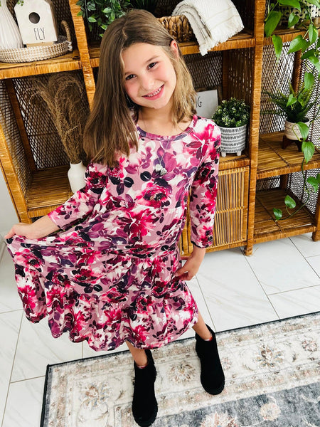 PREORDER: Matching Tiered Floral Dress in Berry