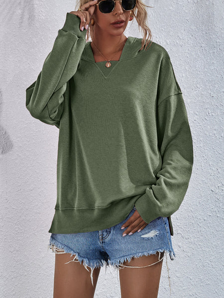 Dropped Shoulder Slit Hoodie - 9 color options