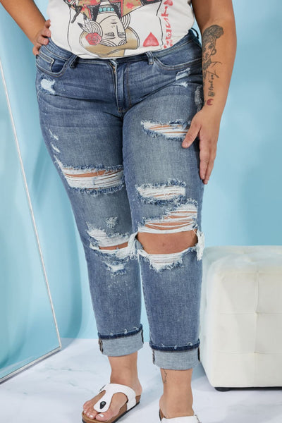 Judy Blue Bleach Splash Boyfriend Jeans