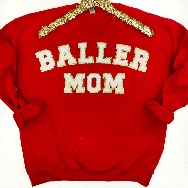PREORDER: Baller Mom Chenille Patch Sweatshirt