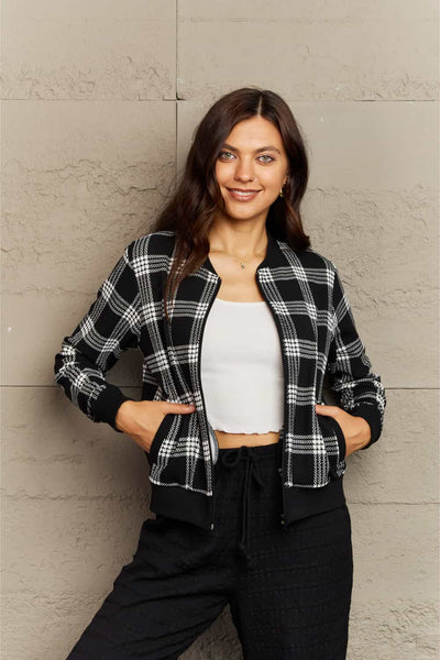 Ninexis Plaid Round Neck Long Sleeve Jacket - 4 color options!