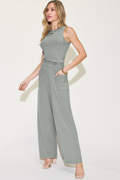 Basic Bae Full Size Ribbed Tank and Wide Leg Pants Set - 4 color options