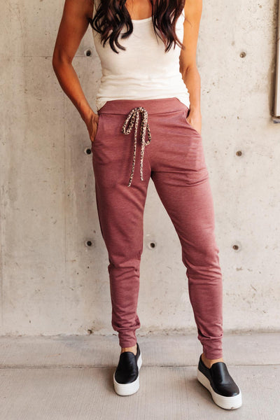 Lazy Leopard Joggers in Burgundy