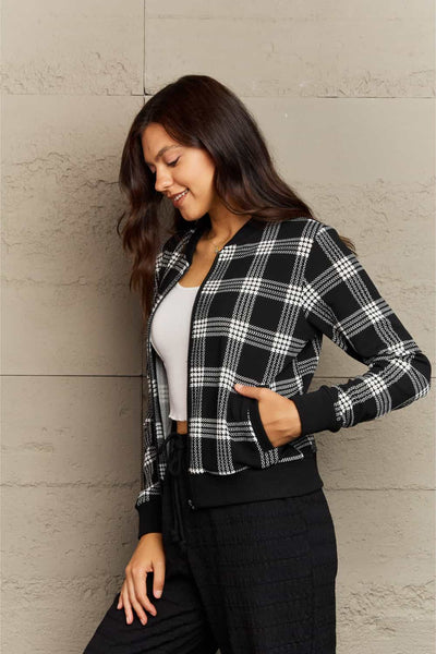 Ninexis Plaid Round Neck Long Sleeve Jacket - 4 color options!