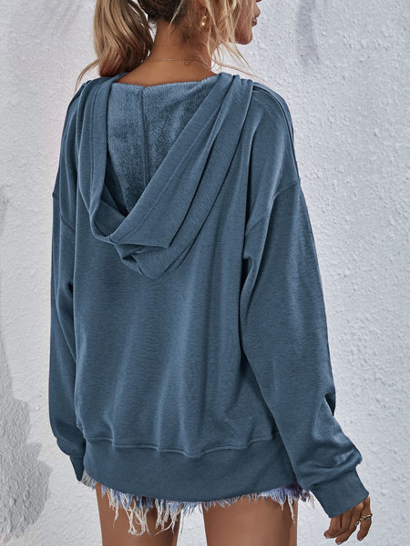 Dropped Shoulder Slit Hoodie - 9 color options