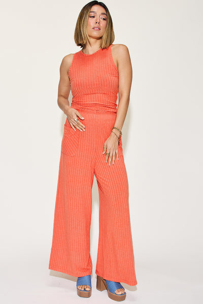 Basic Bae Full Size Ribbed Tank and Wide Leg Pants Set - 4 color options