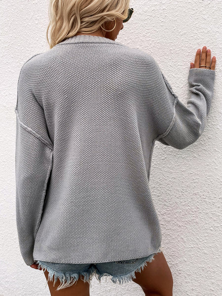 Buttoned Exposed Seam High-Low Sweater - 6 colors available!