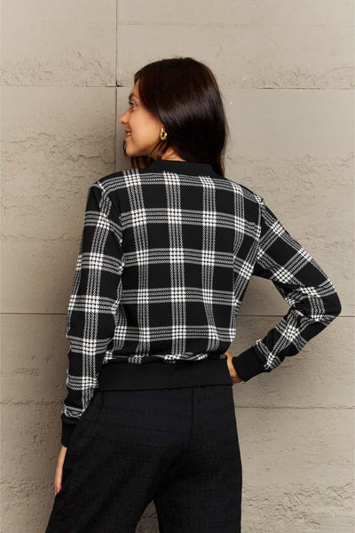 Ninexis Plaid Round Neck Long Sleeve Jacket - 4 color options!