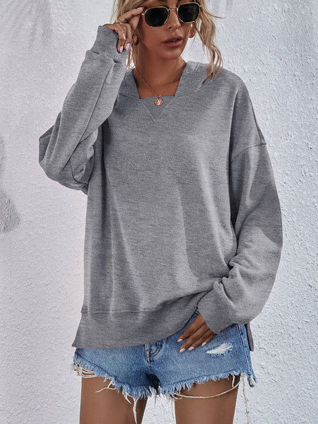 Dropped Shoulder Slit Hoodie - 9 color options