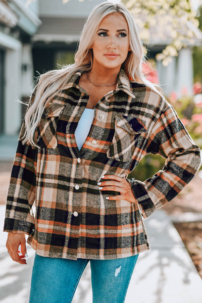 Plaid Button Front Shacket with Breast Pockets - 4 colors available