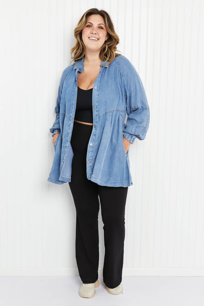 Golden Fields Chambray Button-Up Swing Tunic