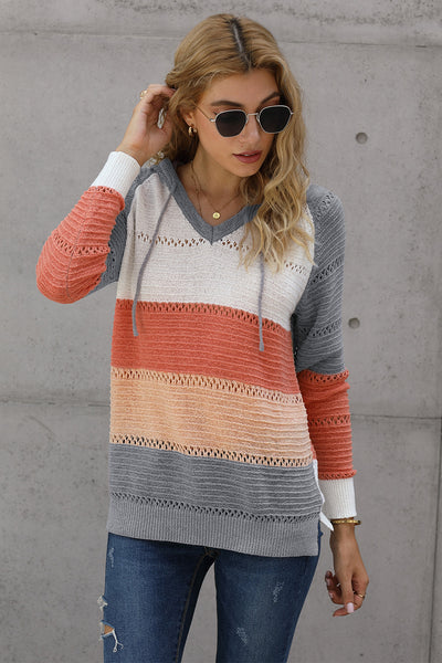 Color Block Knitted Hoodie - 3 color options!