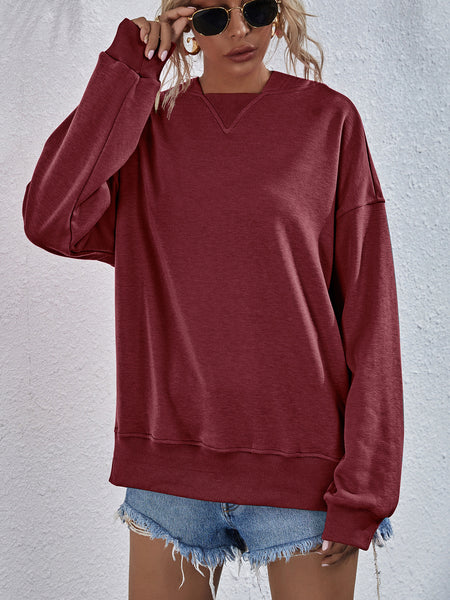 Dropped Shoulder Slit Hoodie - 9 color options