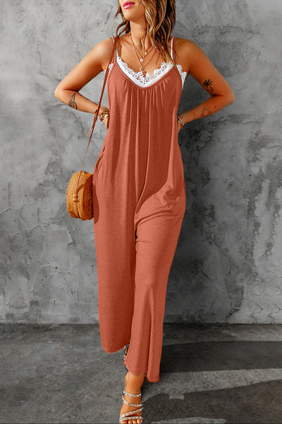 Full Size Spaghetti Strap Wide Leg Jumpsuit