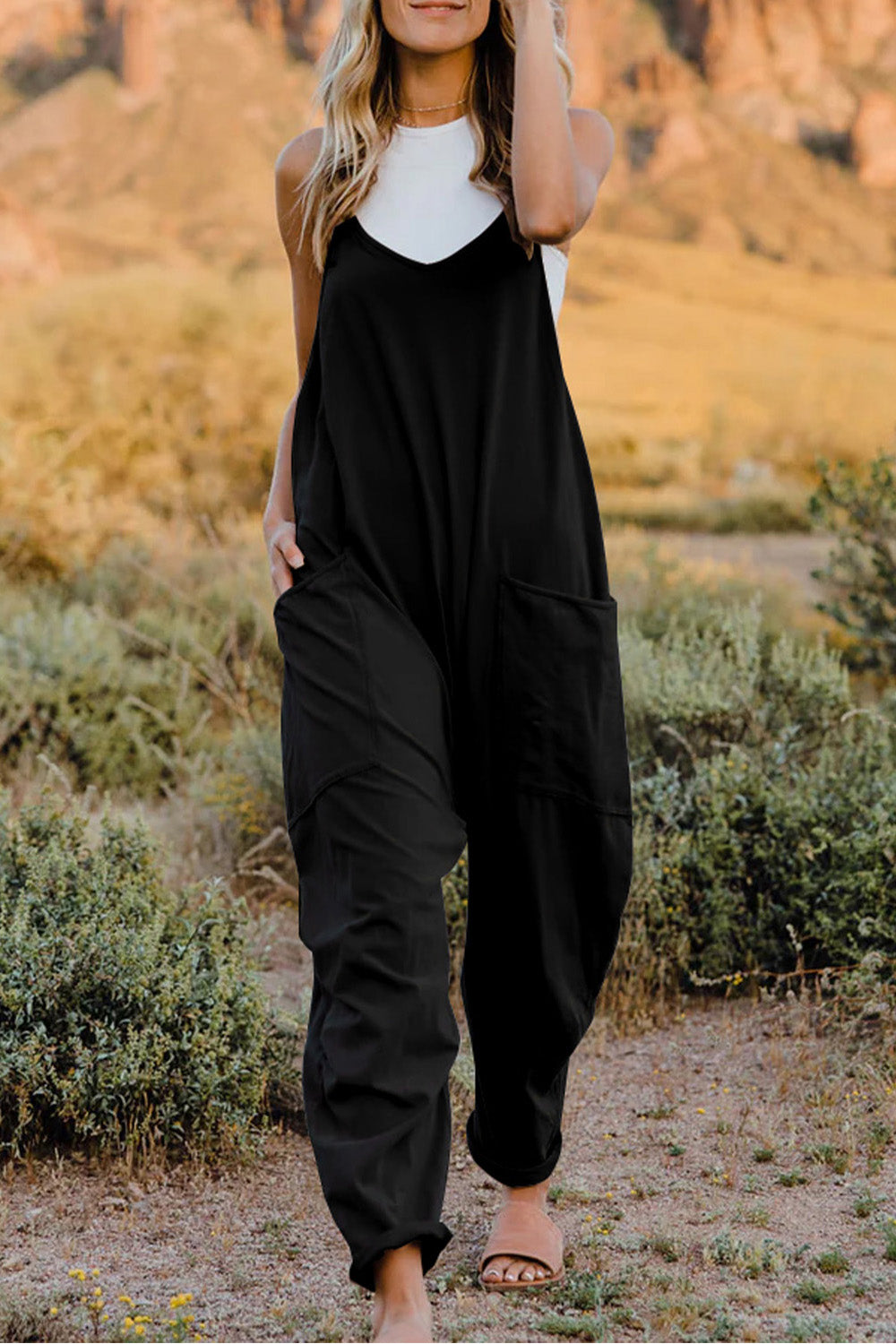 Double Take  V-Neck Sleeveless Jumpsuit with Pocket - 6 colors!