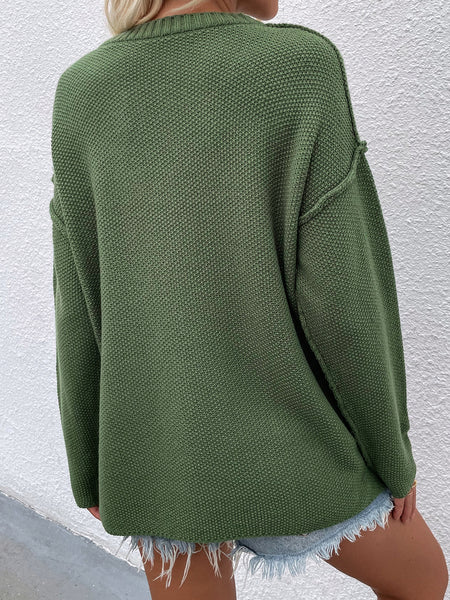 Buttoned Exposed Seam High-Low Sweater - 6 colors available!