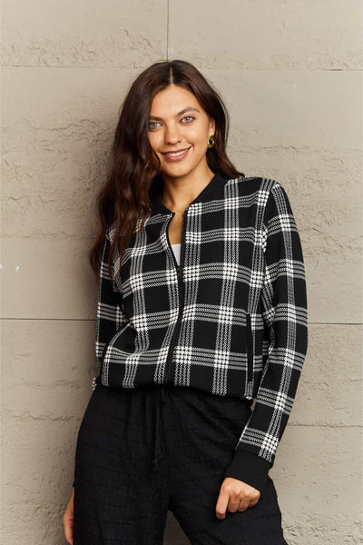Ninexis Plaid Round Neck Long Sleeve Jacket - 4 color options!