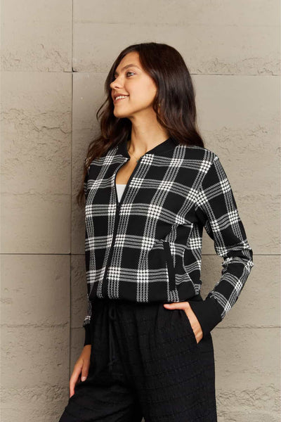 Ninexis Plaid Round Neck Long Sleeve Jacket - 4 color options!