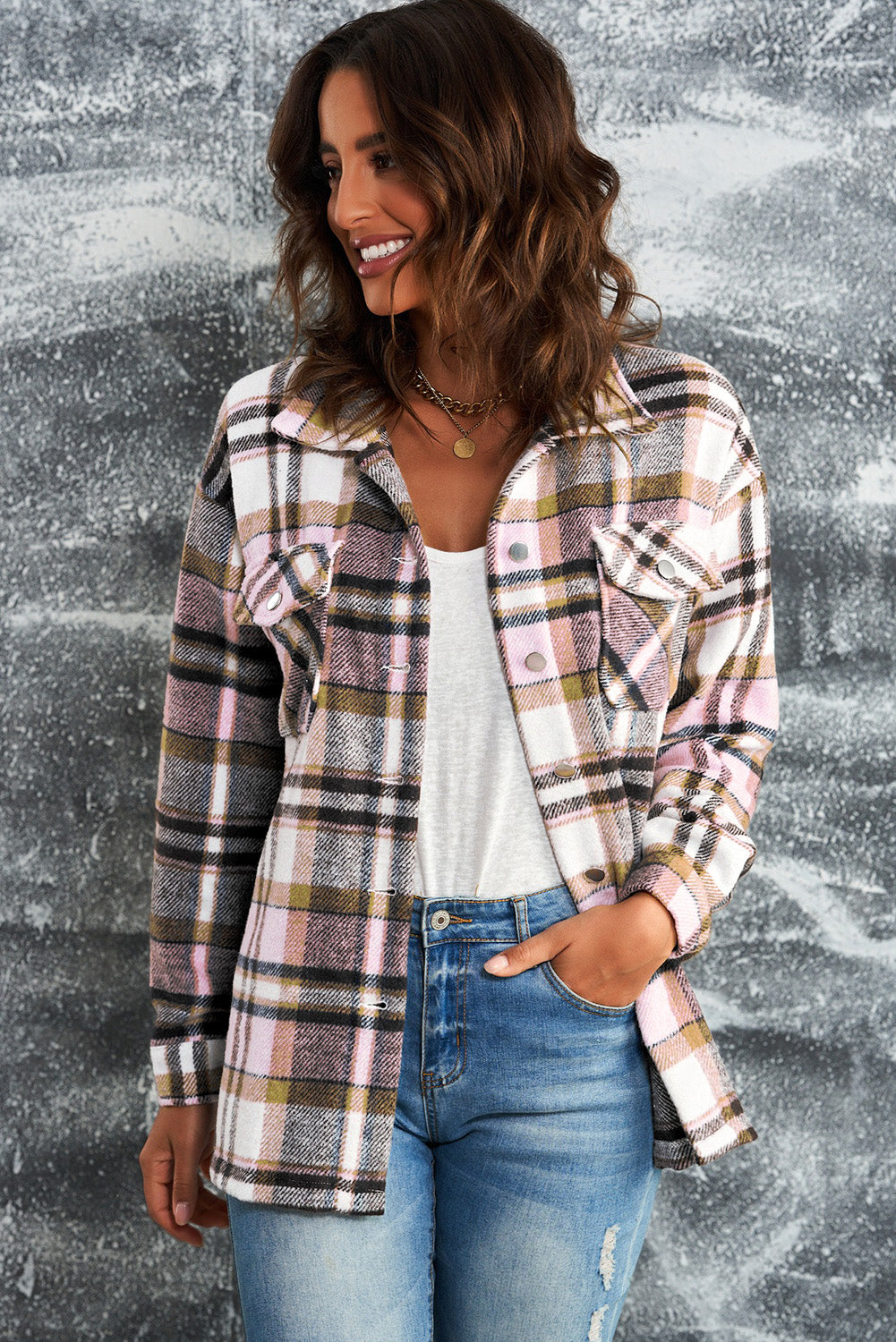 Plaid Button Front Shacket with Breast Pockets - 4 colors available