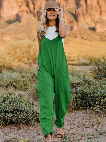 Double Take Full Size Sleeveless V-Neck Pocketed Jumpsuit - 3 color options!