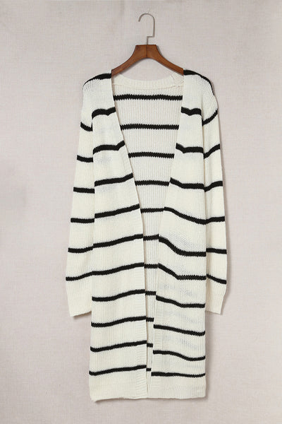 Striped Open Front Rib-Knit Duster Cardigan