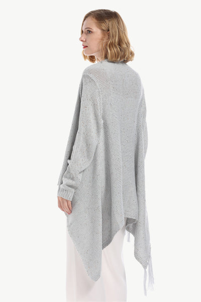 One-Button Tassel Tie Asymmetrical Hem Cardigan - 4 color options