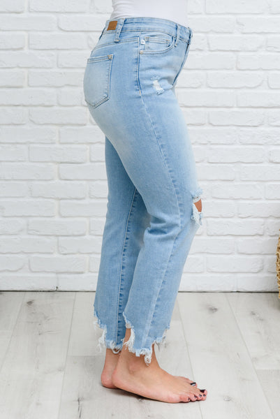 Mid-rise Destroyed Hem Boyfriend Jeans