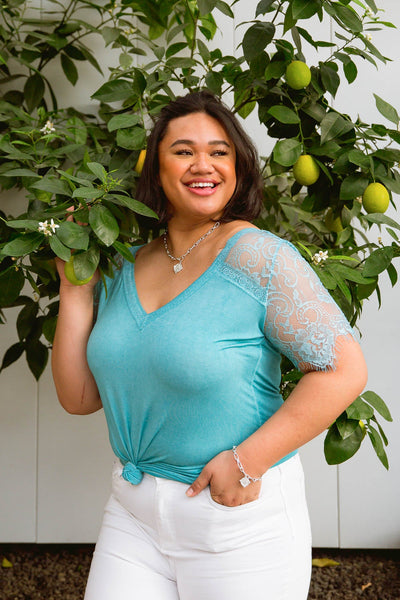 A Little Bit of Lace Top In Aqua