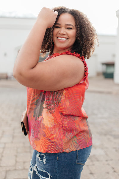 Abstract Floral Lineup Red Blouse