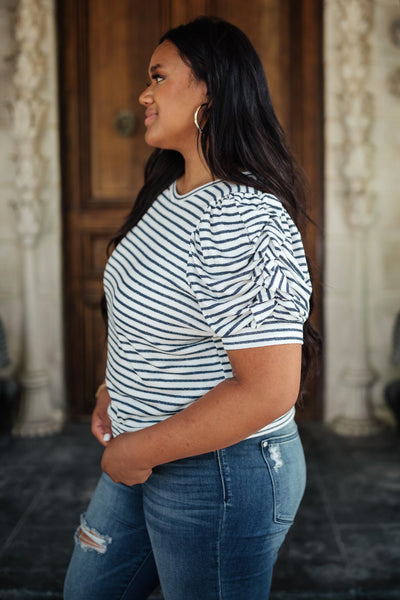 All In The Sleeves Striped Top in Navy/White